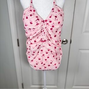 Shade & Shore Pink Floral Ruched One Piece Swimsuit bathing suit Plus Size 18